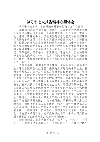 学习十七大报告精神心得体会