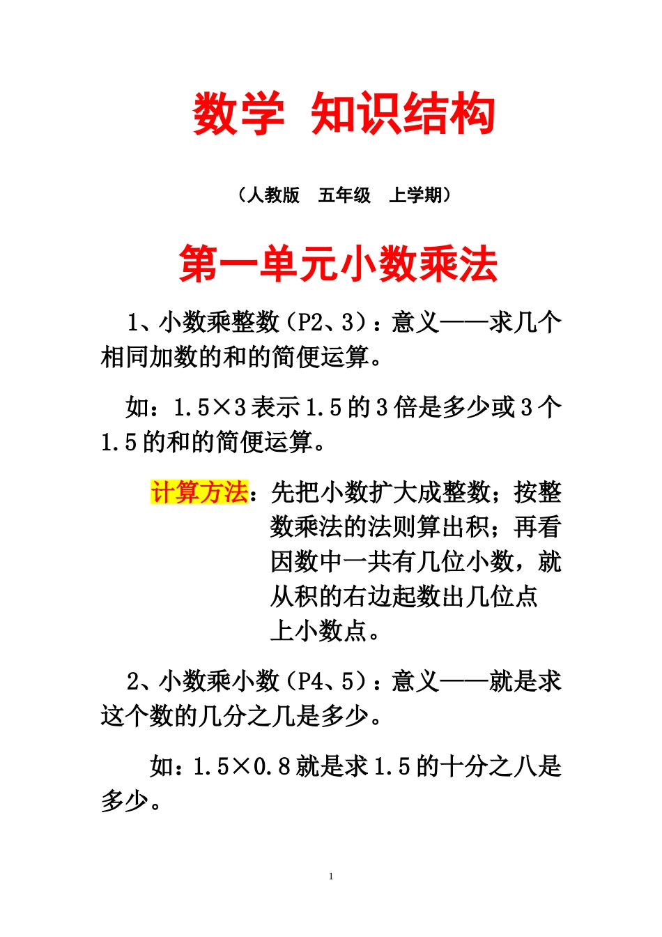 五年级数学上册知识结构_第1页