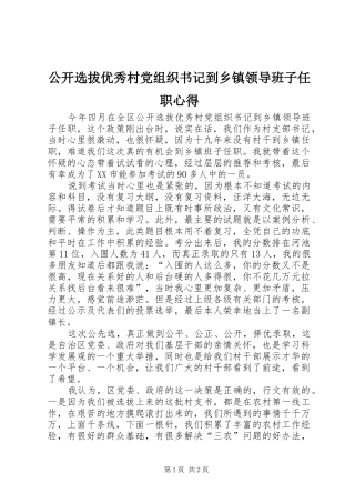 公开选拔优秀村党组织书记到乡镇领导班子任职心得