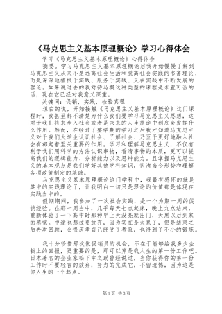 《马克思主义基本原理概论》学习心得体会
