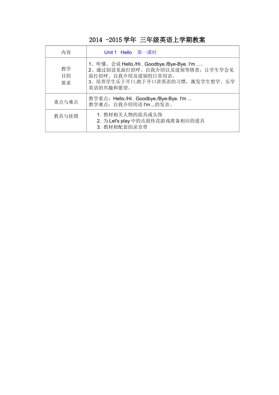2014年最新PEP三年级英语上册教案_第1页