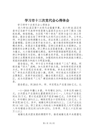 学习市十三次党代会心得体会