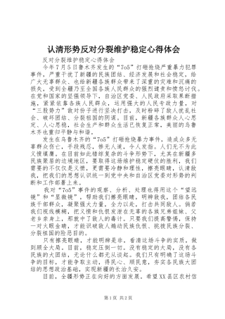 认清形势反对分裂维护稳定心得体会