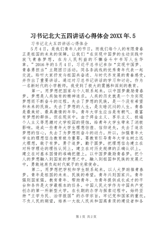 习书记北大五四讲话心得体会20XX年.5