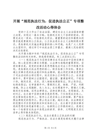 开展“规范执法行为，促进执法公正”专项整改活动心得体会
