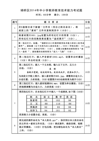 埇桥区2014年教师教育技术能力培训上机考试题