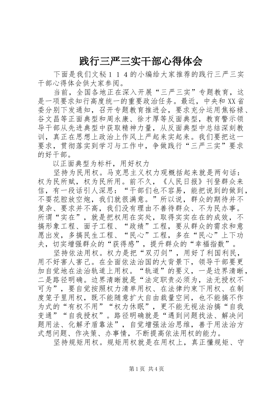 践行三严三实干部心得体会_第1页