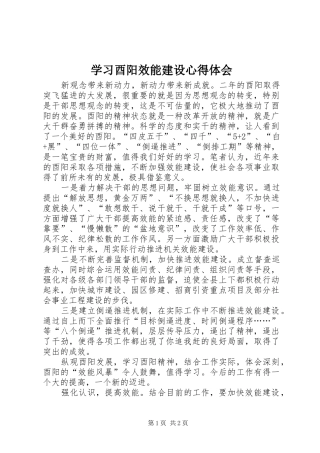 学习酉阳效能建设心得体会