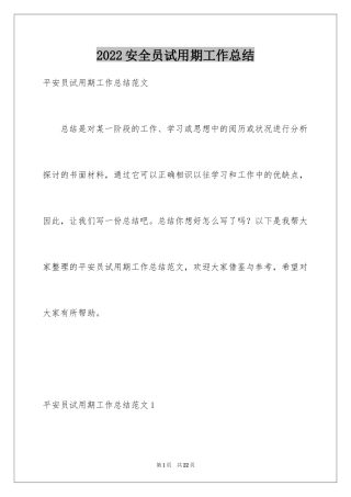 2024安全员试用期工作总结_1