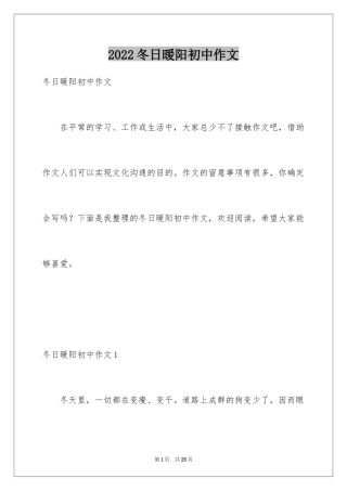 2024冬日暖阳初中作文