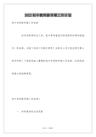 2024初中教师新学期工作计划