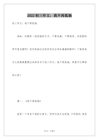 2024初三作文：我不再孤独