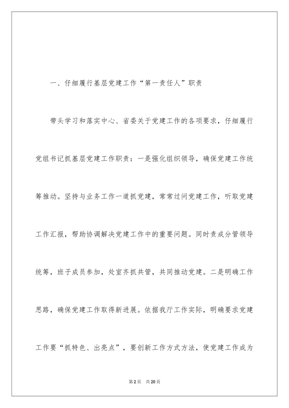 2024厅长党组书记党建述职报告_第2页