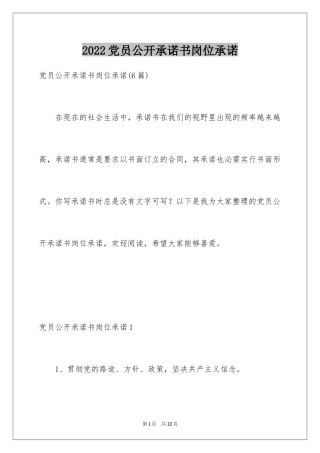 2024党员公开承诺书岗位承诺_2