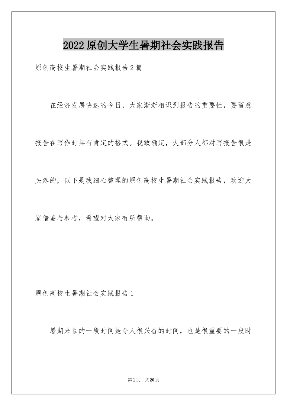 2024原创大学生暑期社会实践报告_第1页