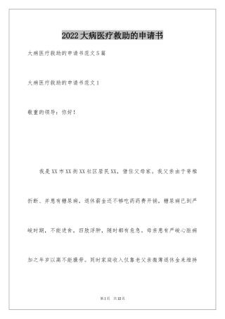 2024大病医疗救助的申请书