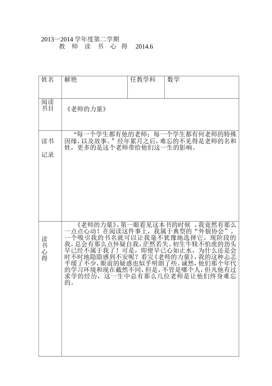 解艳教师读书心得_第1页