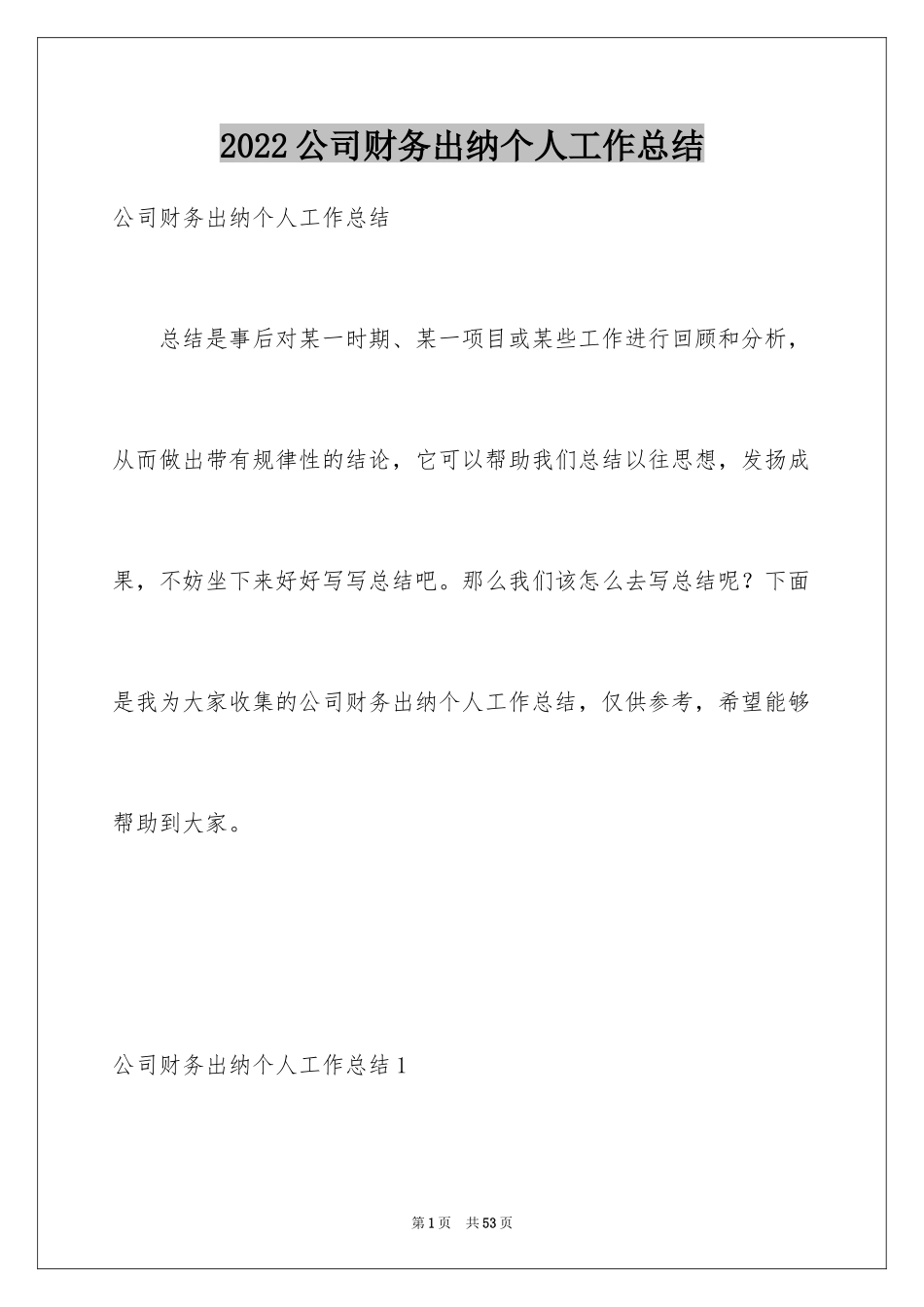 2024公司财务出纳个人工作总结_第1页