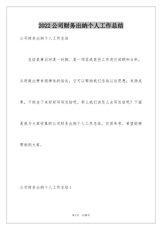 2024公司财务出纳个人工作总结