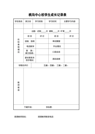 桃沟乡后楼小学学生成长记录表