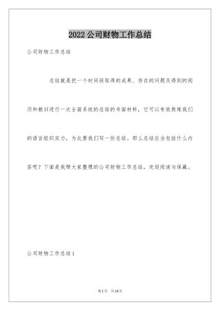 2024公司财物工作总结