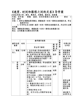 速度、时间和路程之间的关系