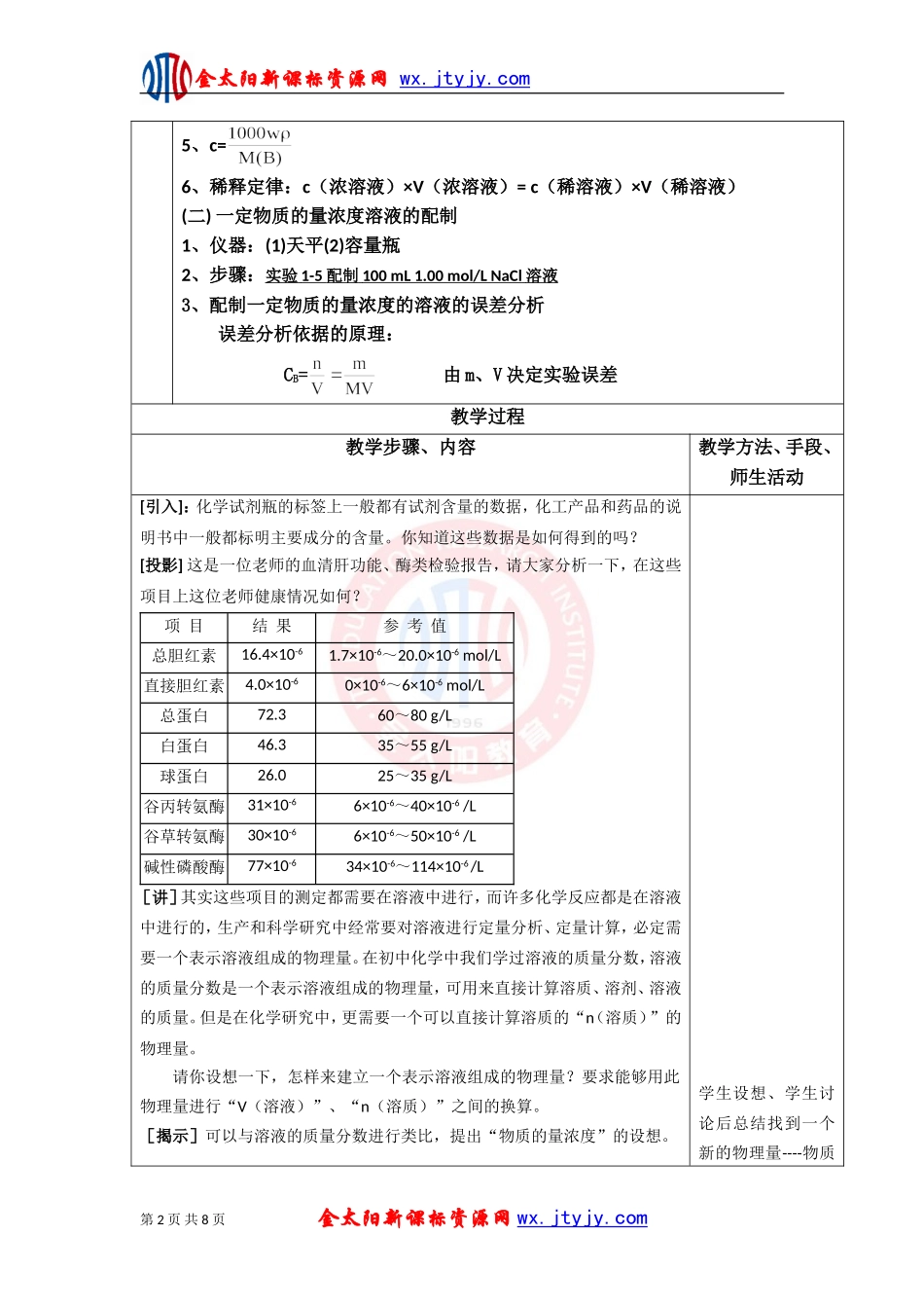 化学计量在实验中的应用三教案人教必修_第2页