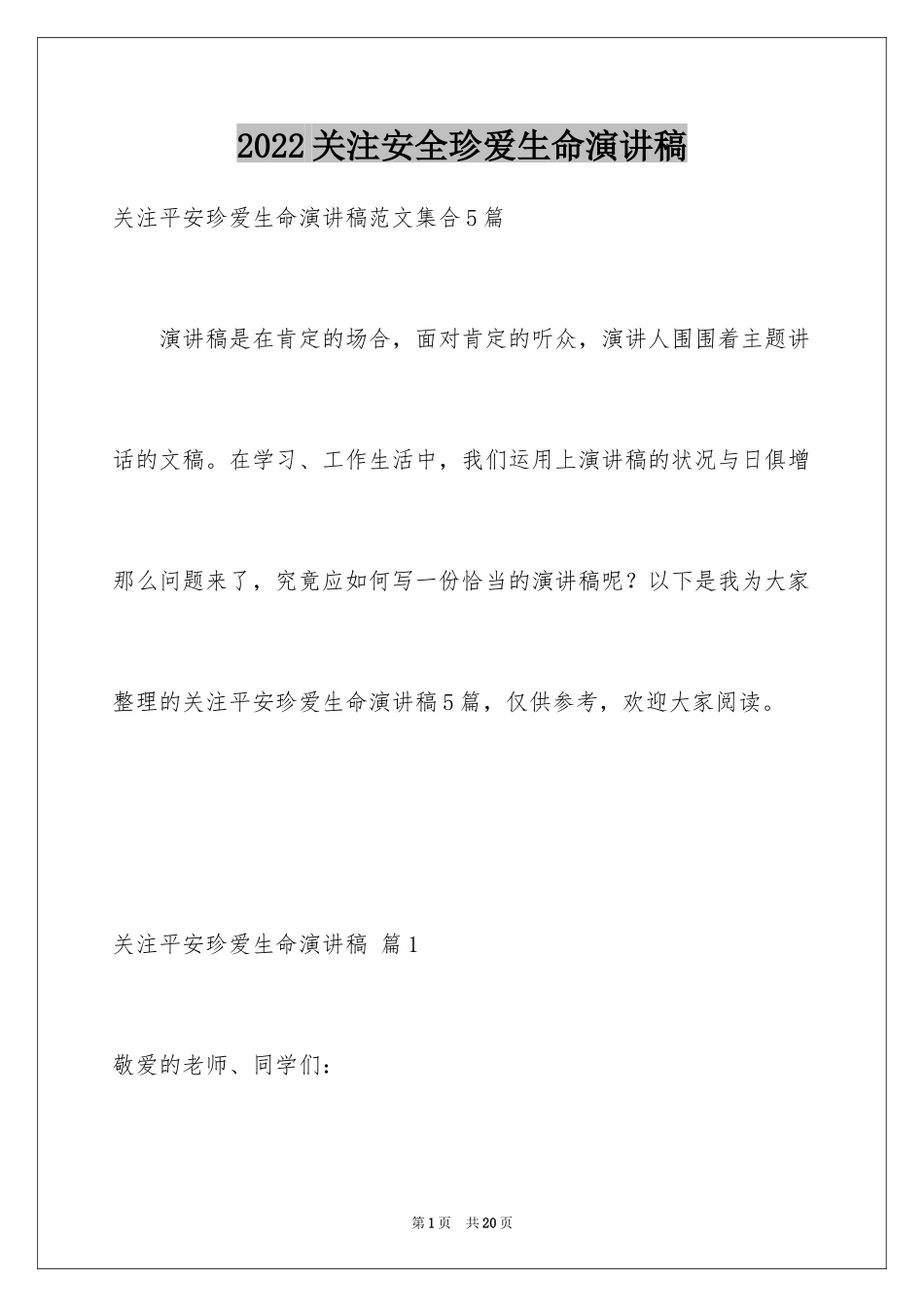 2024关注安全珍爱生命演讲稿_136_第1页