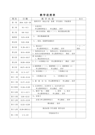 教学进度表(3份）二年级上册