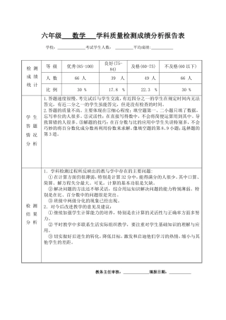 六年级数学成绩分析报告表