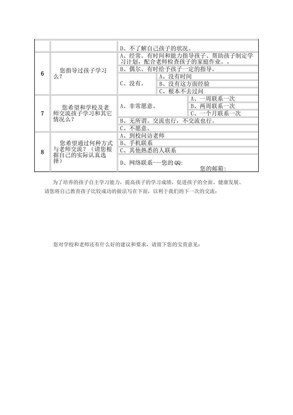 家校联系问卷调查表样卷_第2页