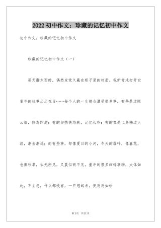 2024初中作文：珍藏的记忆初中作文