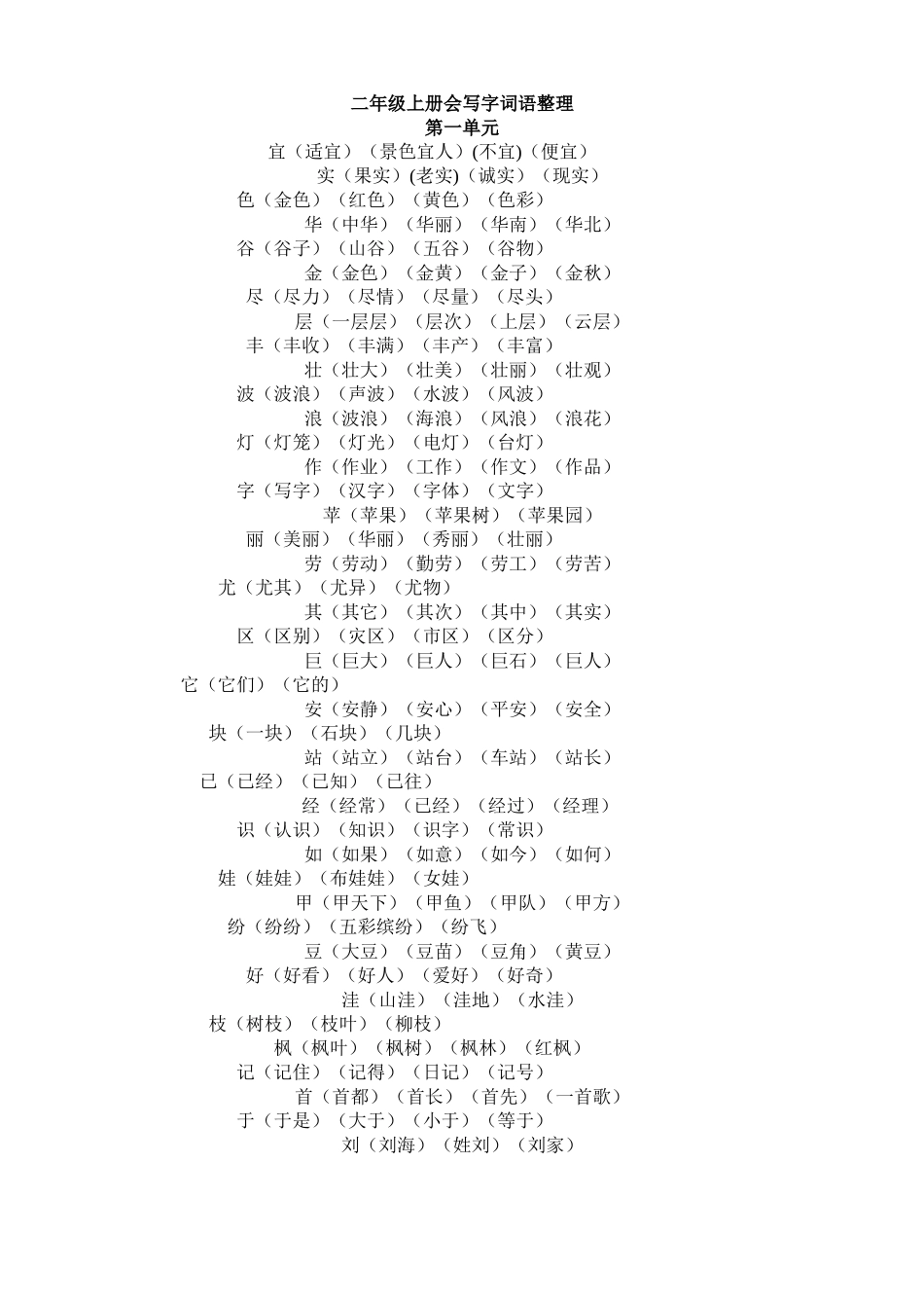 二年级上册语文词语大全_第1页
