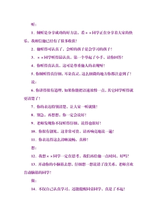 有关听、说、想、做的课堂激励评价语