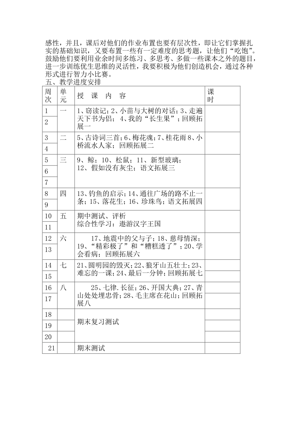 2013---2014学年度人教版五年级语文上册教学计划_第3页