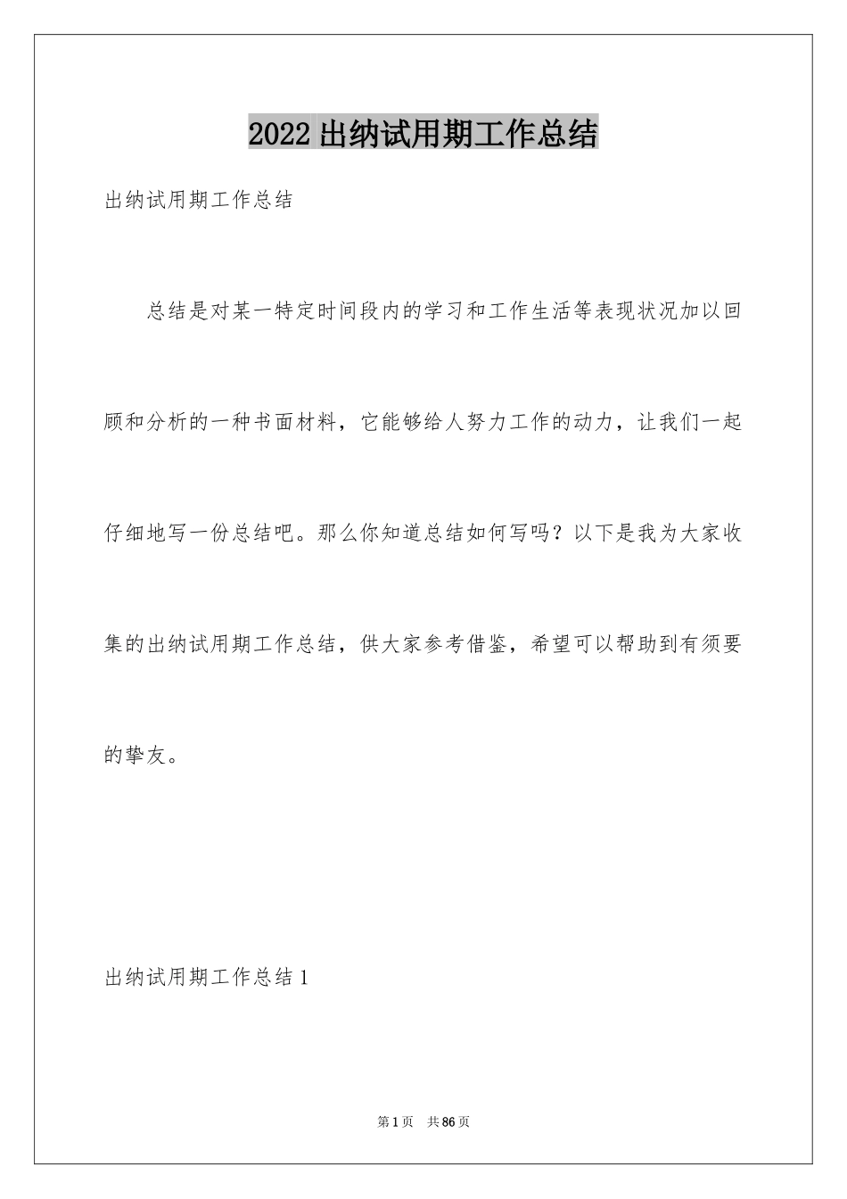2024出纳试用期工作总结_9_第1页