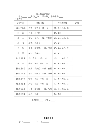 ？作业检查评价表