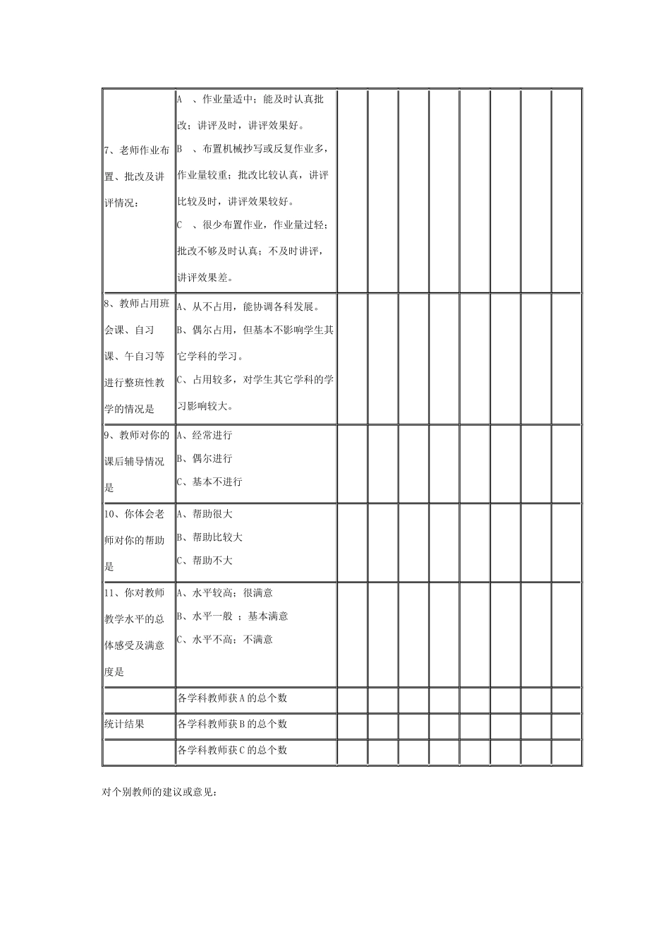 罗田县严家坳中学学生评教问卷调查表_第2页