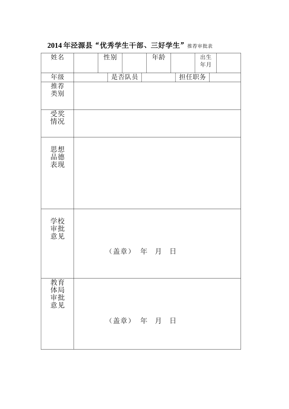2014年泾源县三好学生审批表_第1页