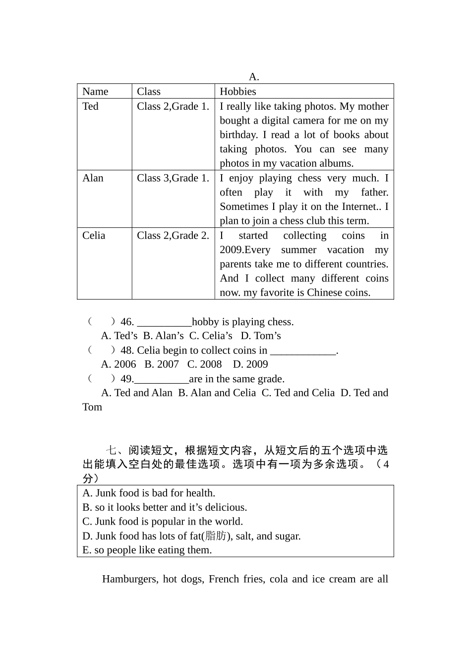 单选A篇阅读表达_第2页