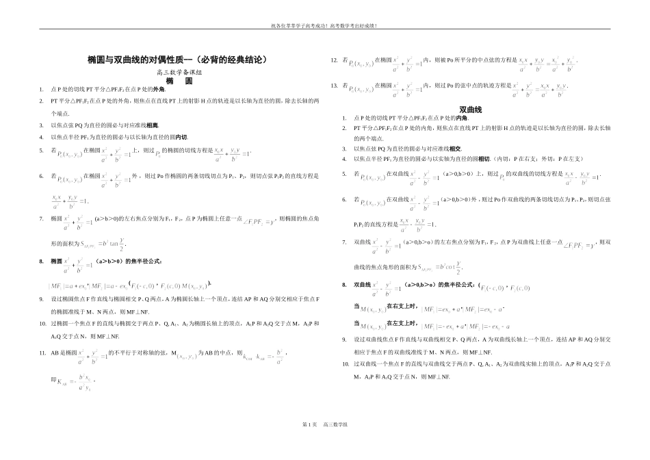 高考数学椭圆与双曲线的经典性质50条_第1页