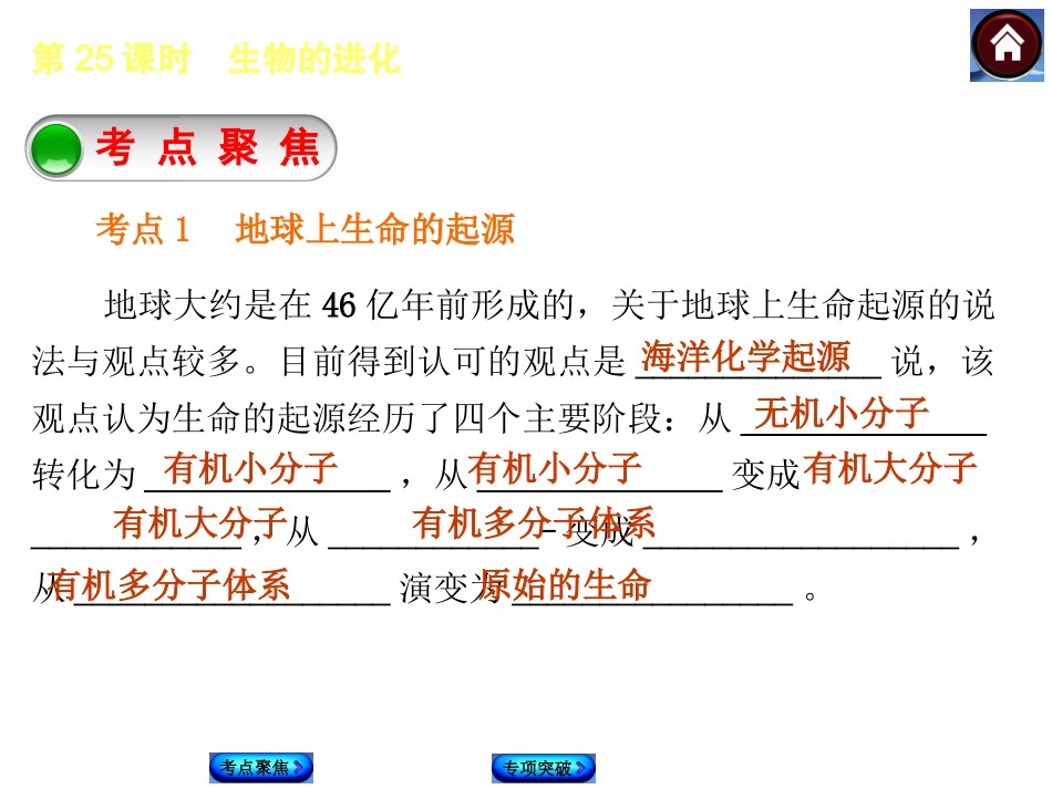 2015生物中考总复习课件（考点聚焦+归类探究+回归教材）：第25课时　生物的进化_第2页