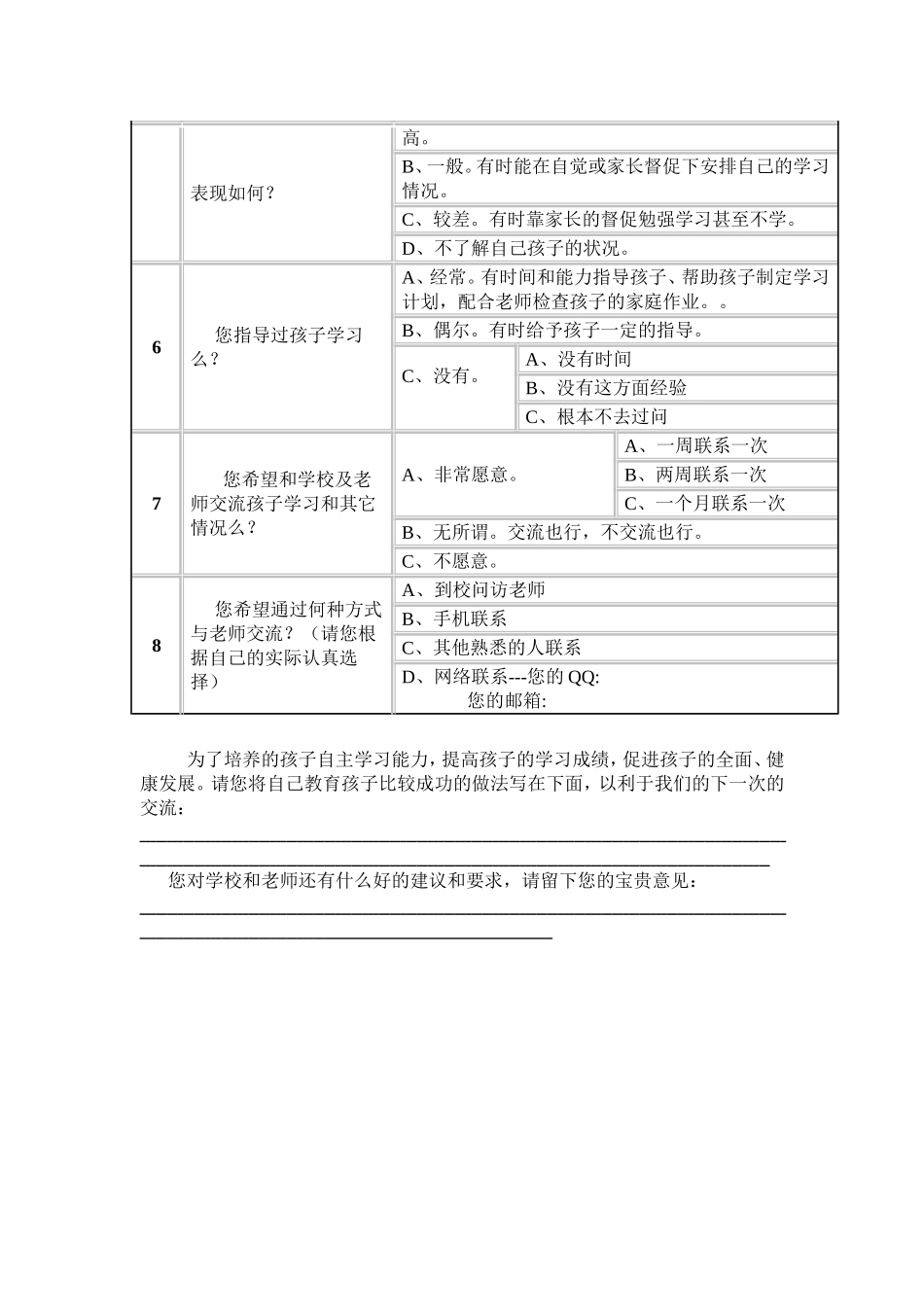 家校联系问卷调查表 (3)_第2页
