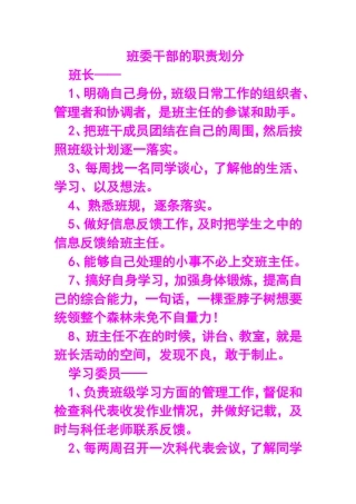 班委干部的职责划分