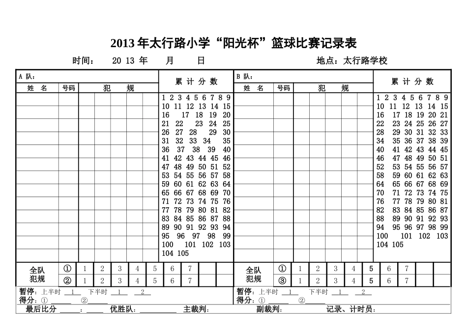 篮球比赛简易记录表_第1页