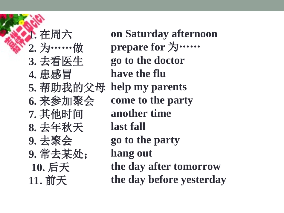 2013年秋人教版八年级英语上册Unit9+Can+you+come+to+my+party复习课件（19张）_第3页