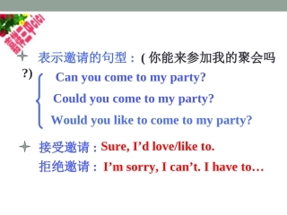 2013年秋人教版八年级英语上册Unit9+Can+you+come+to+my+party复习课件（19张）