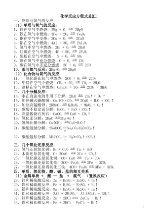九年级化学反应方程式总汇