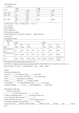 初一人称代词和物主代词练习[1]