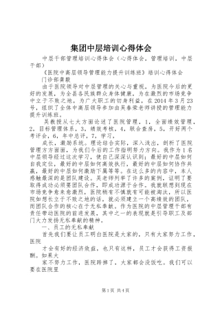集团中层培训心得体会